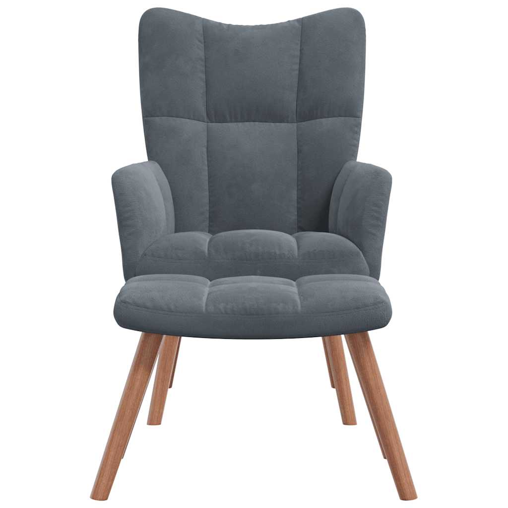 vidaXL Scaun de relaxare cu taburet, gri închis, catifea vidaXL Scaun de relaxare cu taburet, gri închis, catifea