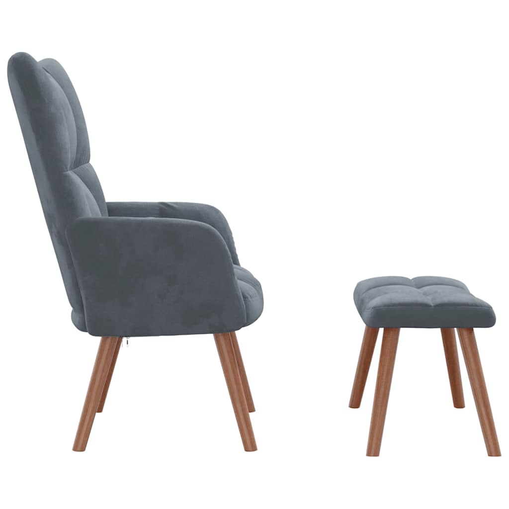 vidaXL Scaun de relaxare cu taburet, gri închis, catifea vidaXL Scaun de relaxare cu taburet, gri închis, catifea