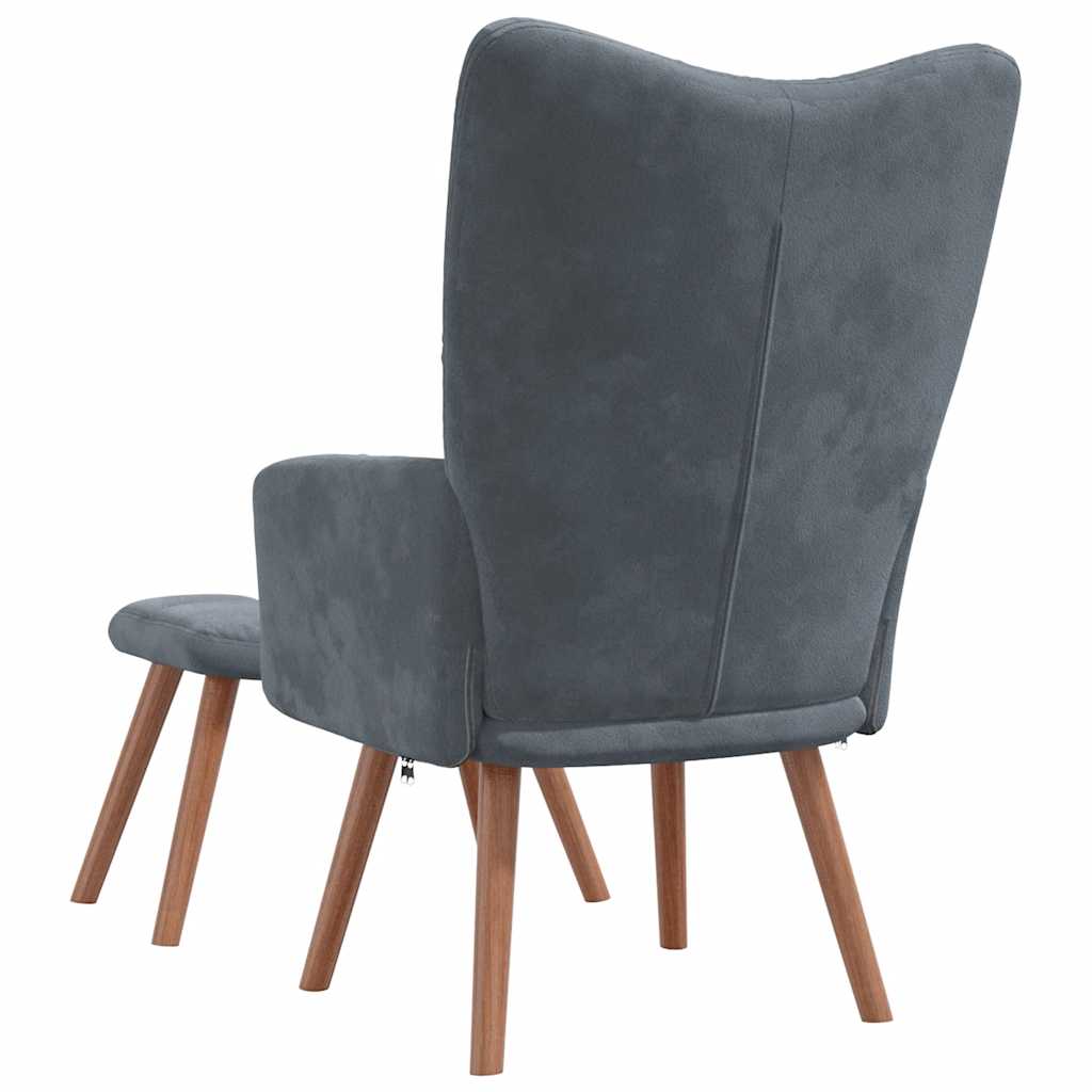 vidaXL Scaun de relaxare cu taburet, gri închis, catifea vidaXL Scaun de relaxare cu taburet, gri închis, catifea