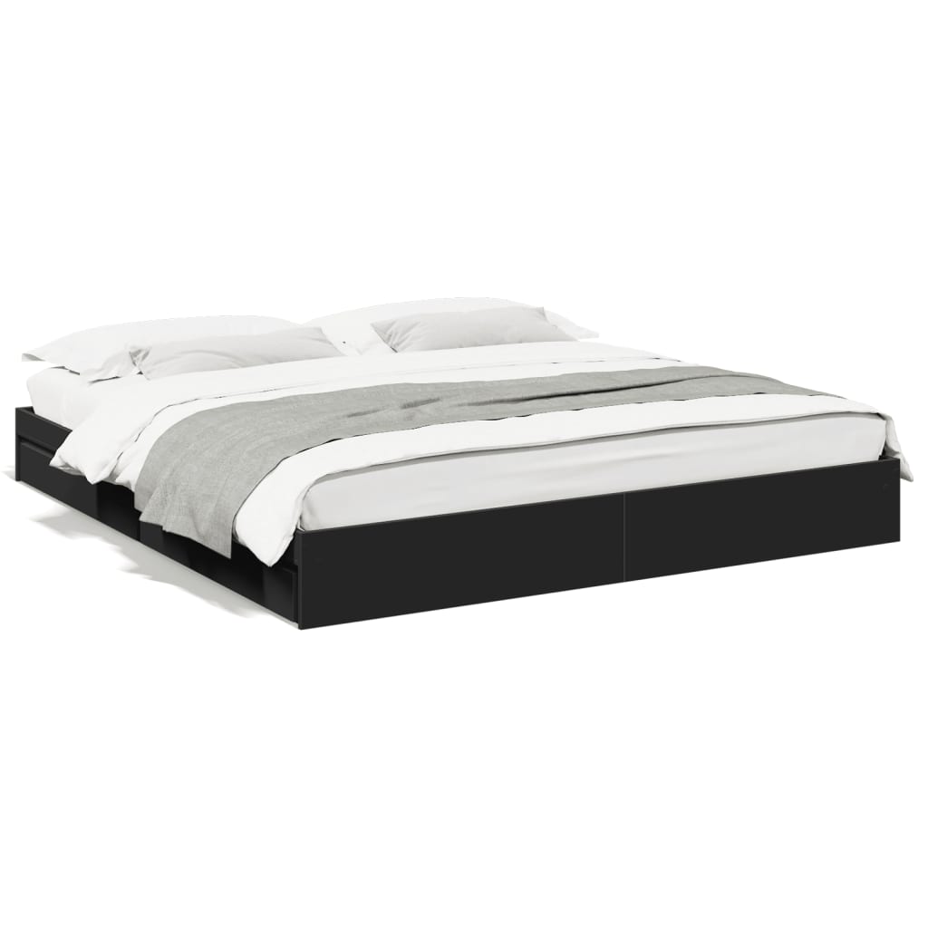 vidaXL Cadru de pat cu sertare negru 200x200 cm lemn prelucrat