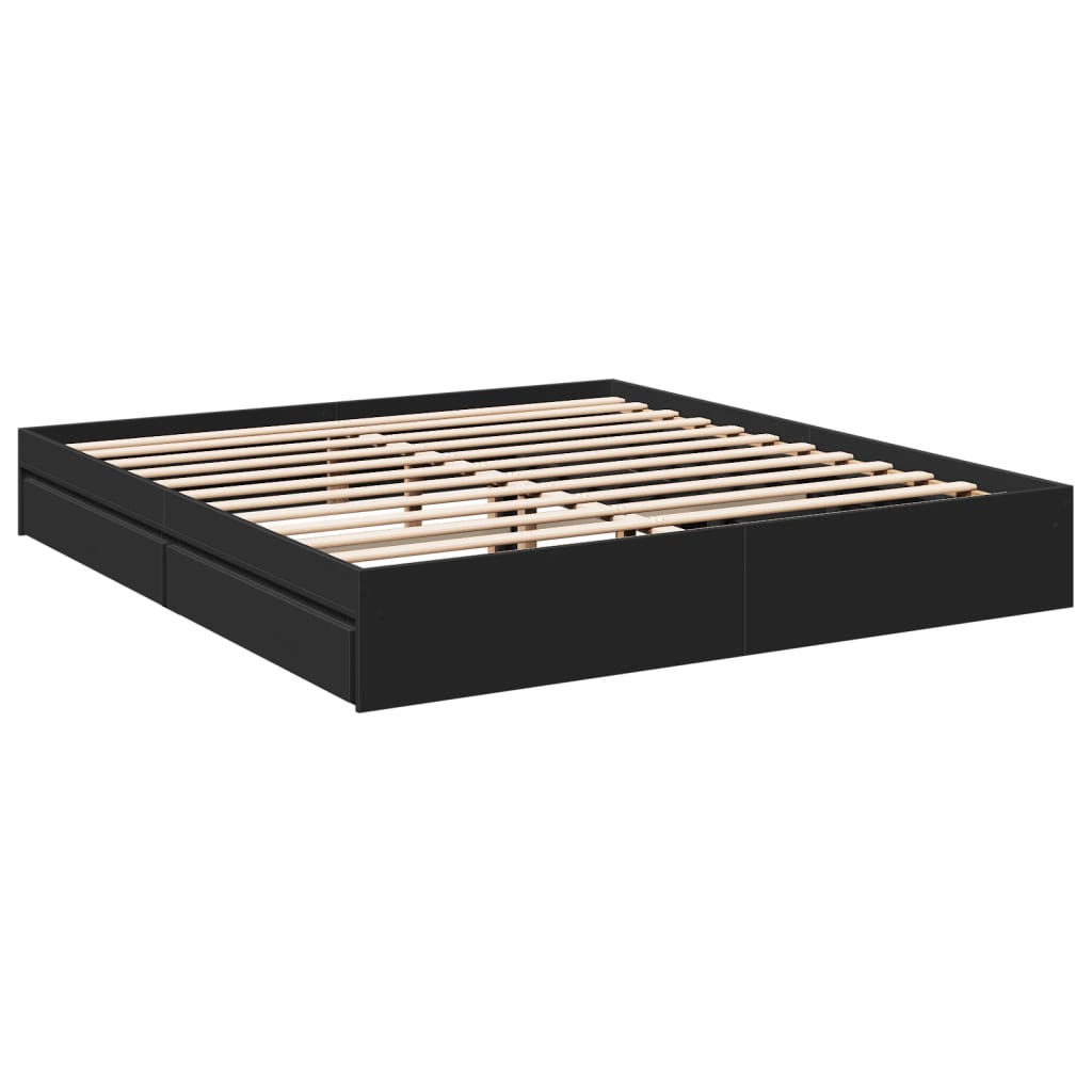 vidaXL Cadru de pat cu sertare negru 200x200 cm lemn prelucrat