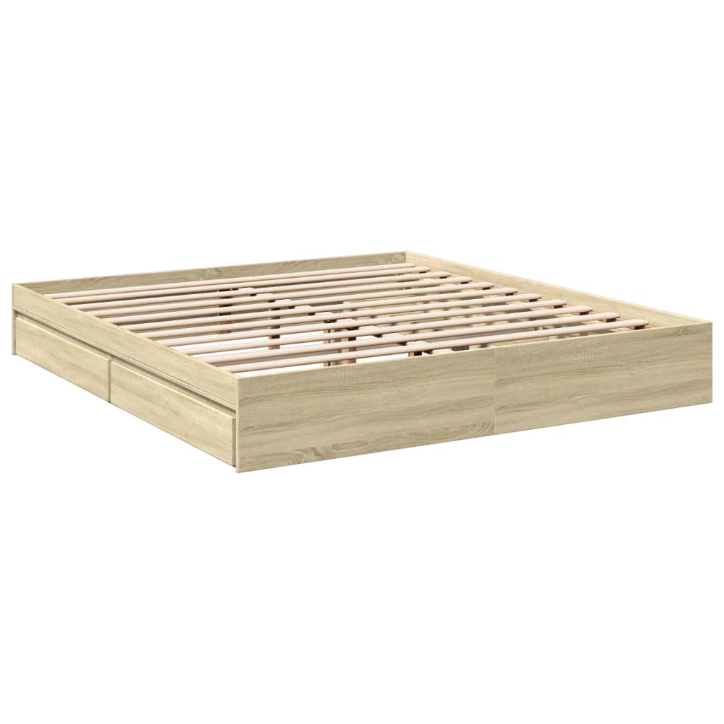 vidaXL Cadru de pat cu sertare stejar sonoma 200x200 cm lemn prelucrat