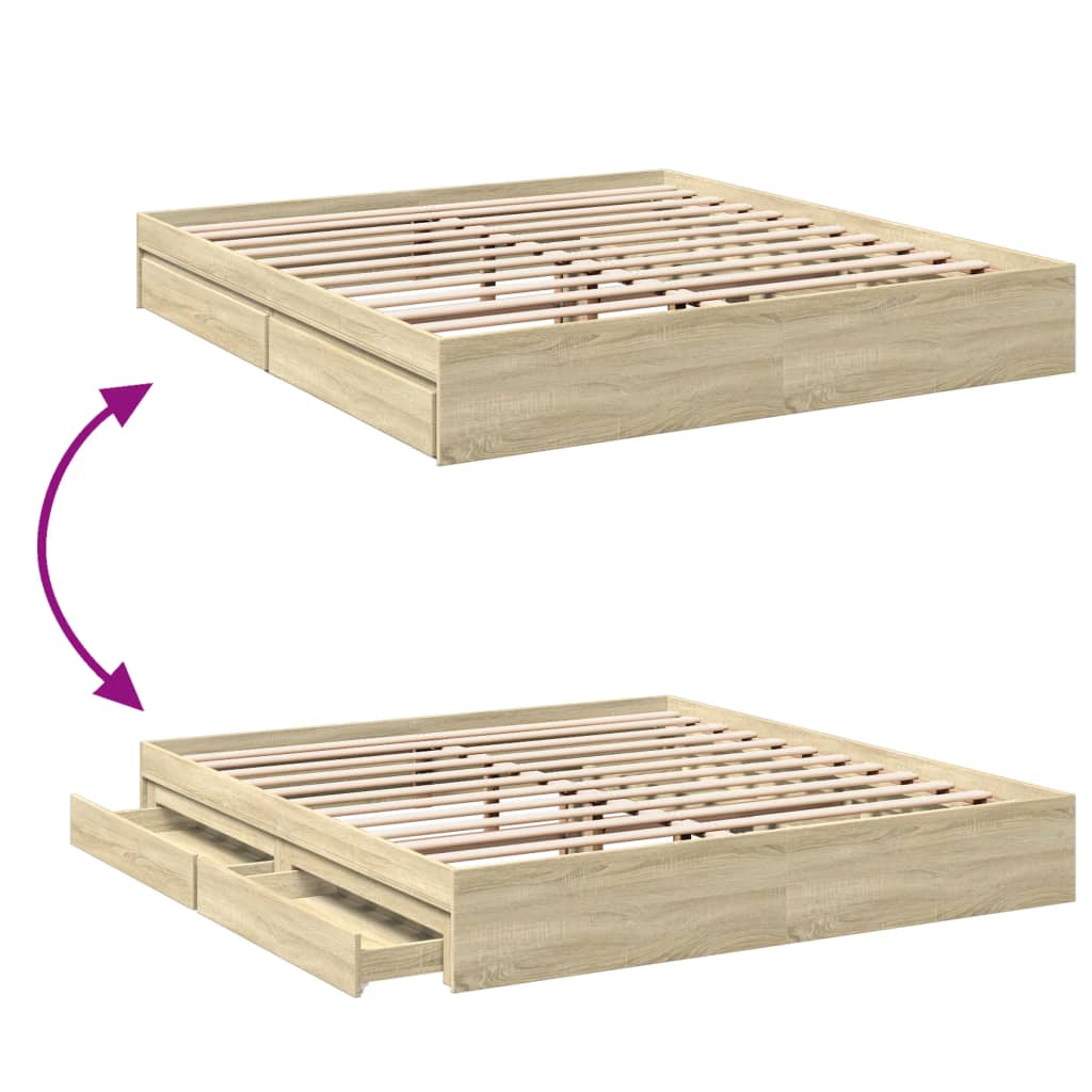 vidaXL Cadru de pat cu sertare stejar sonoma 200x200 cm lemn prelucrat