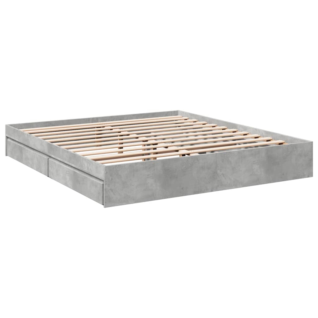vidaXL Cadru de pat cu sertare gri beton 200x200 cm lemn prelucrat