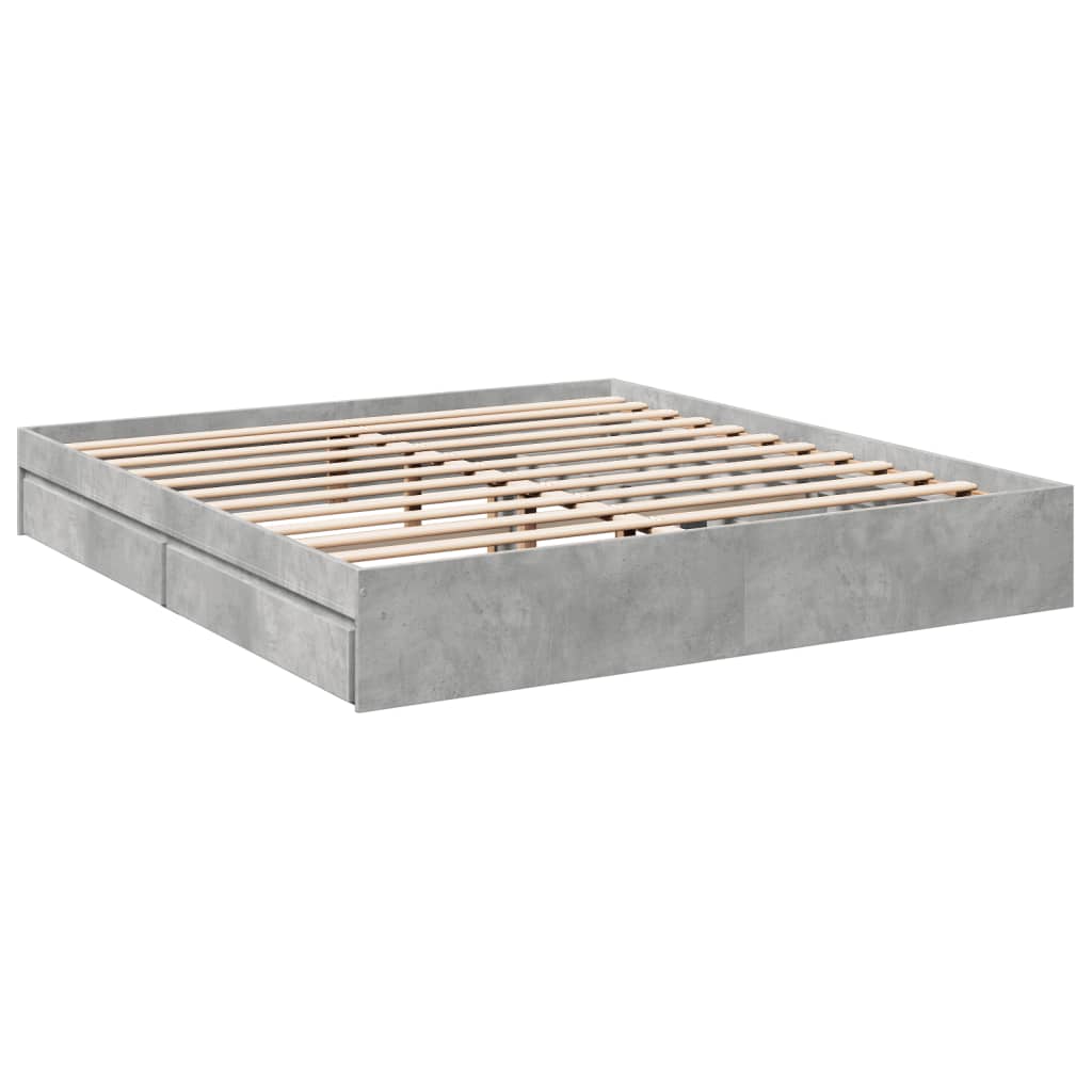 vidaXL Cadru de pat cu sertare gri beton 200x200 cm lemn prelucrat