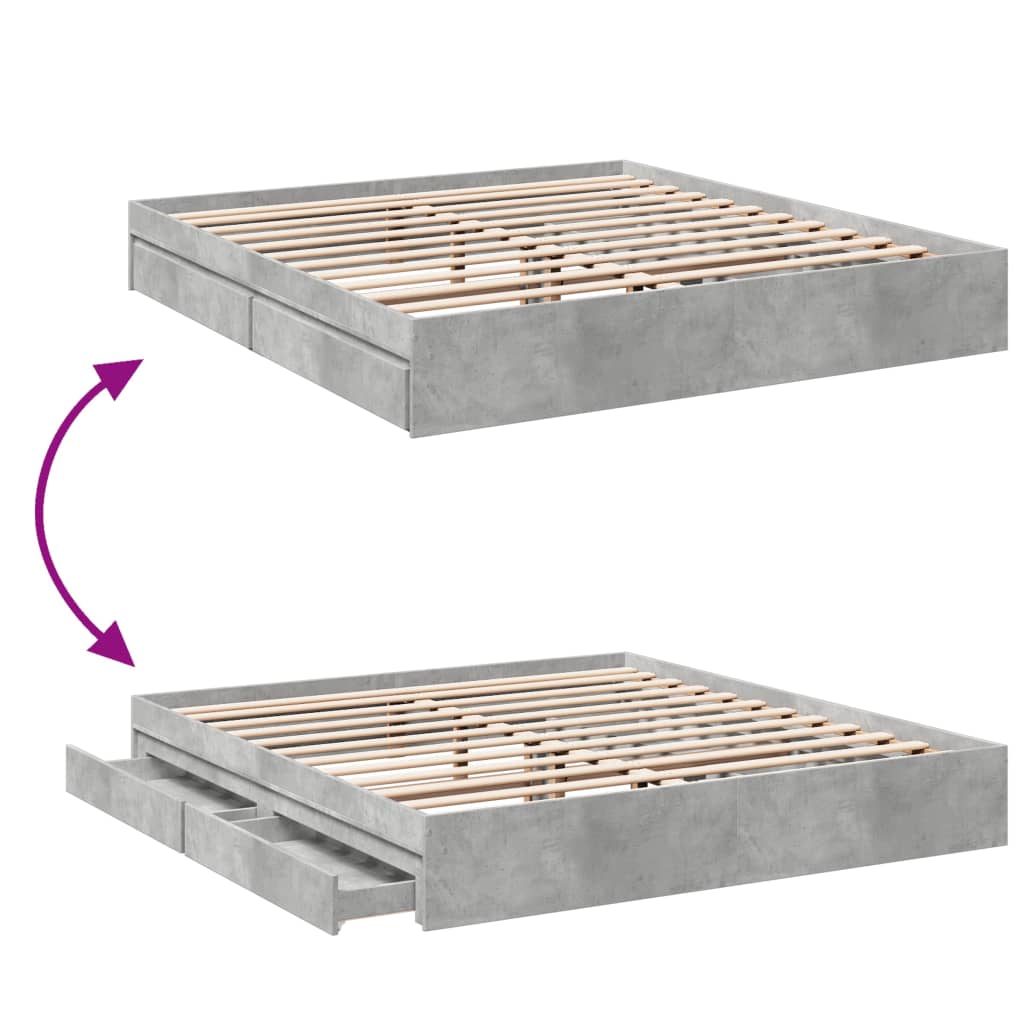 vidaXL Cadru de pat cu sertare gri beton 200x200 cm lemn prelucrat