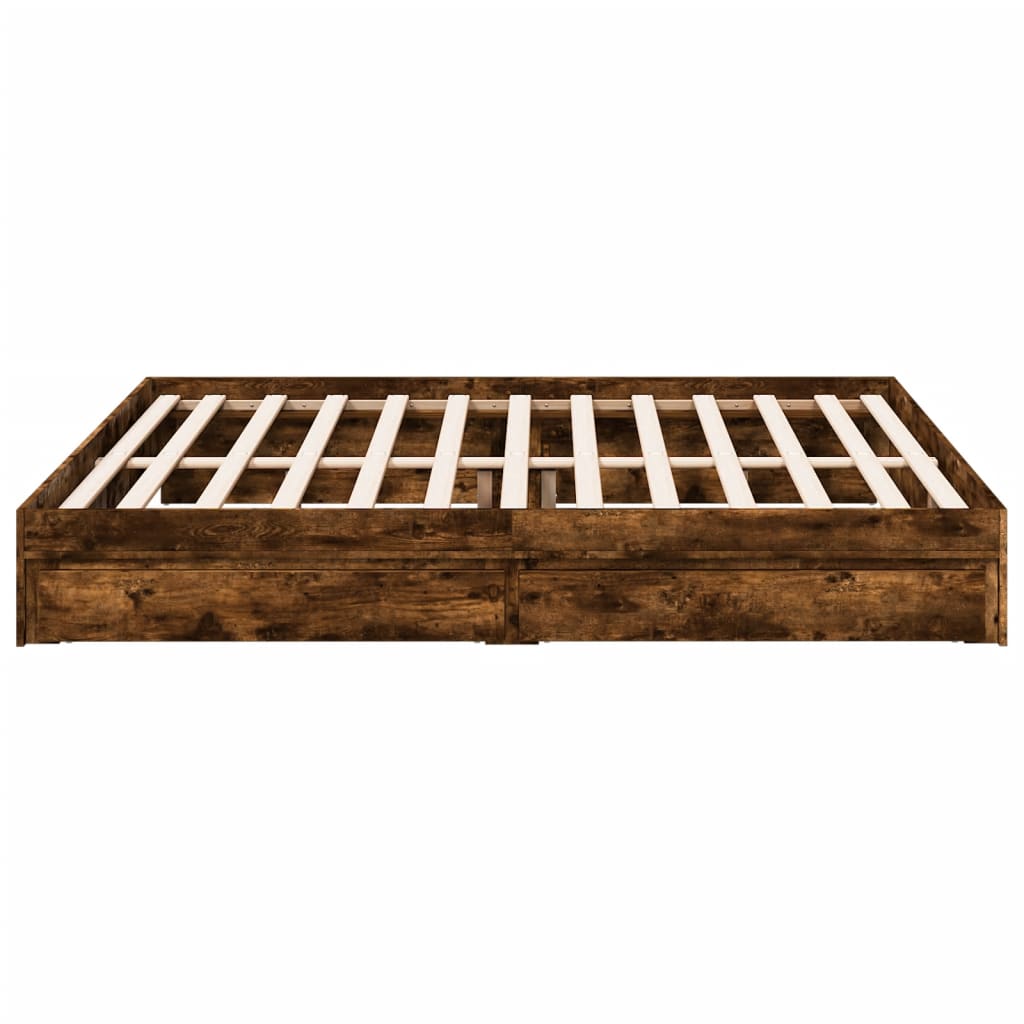 vidaXL Cadru de pat cu sertare stejar fumuriu 200x200cm lemn prelucrat