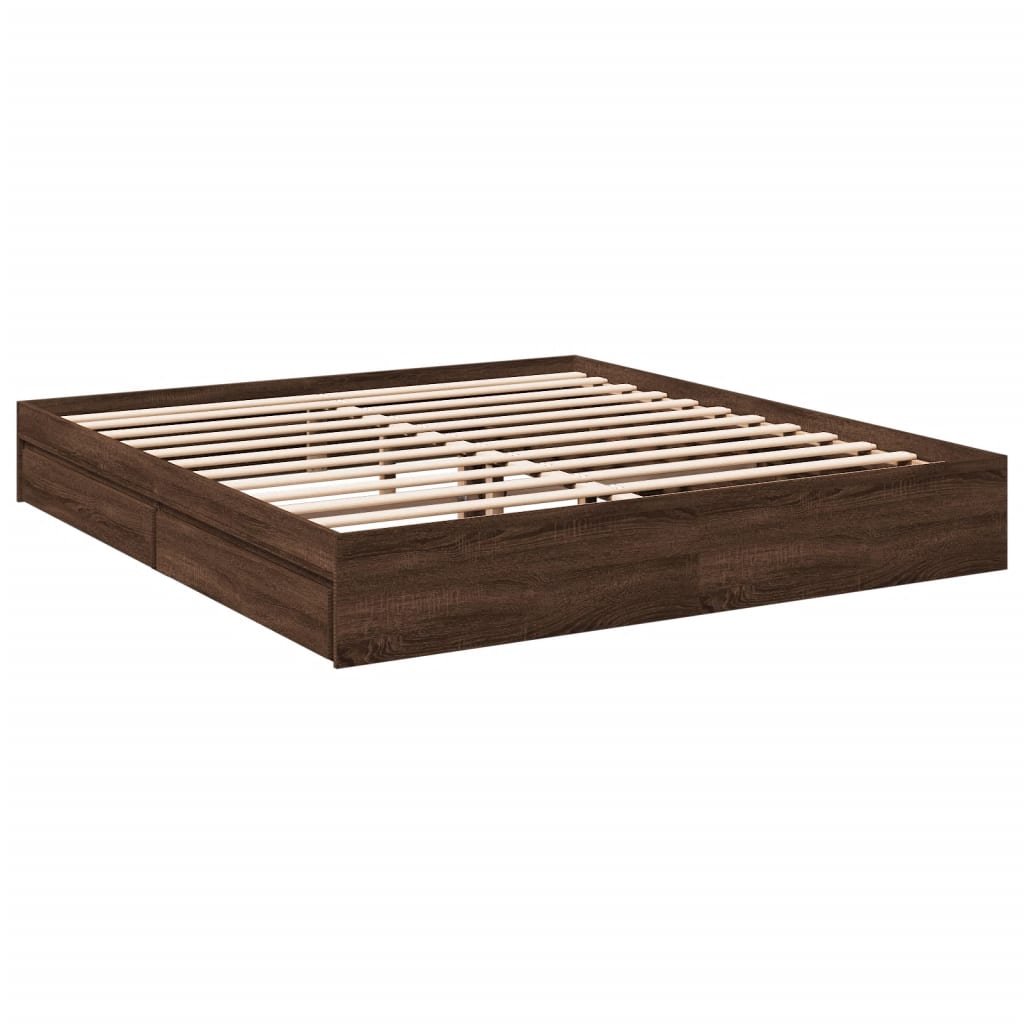vidaXL Cadru de pat cu sertare stejar maro 200x200 cm lemn prelucrat