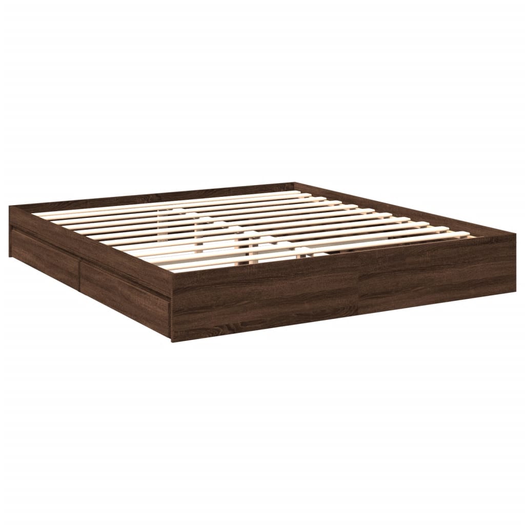 vidaXL Cadru de pat cu sertare stejar maro 200x200 cm lemn prelucrat