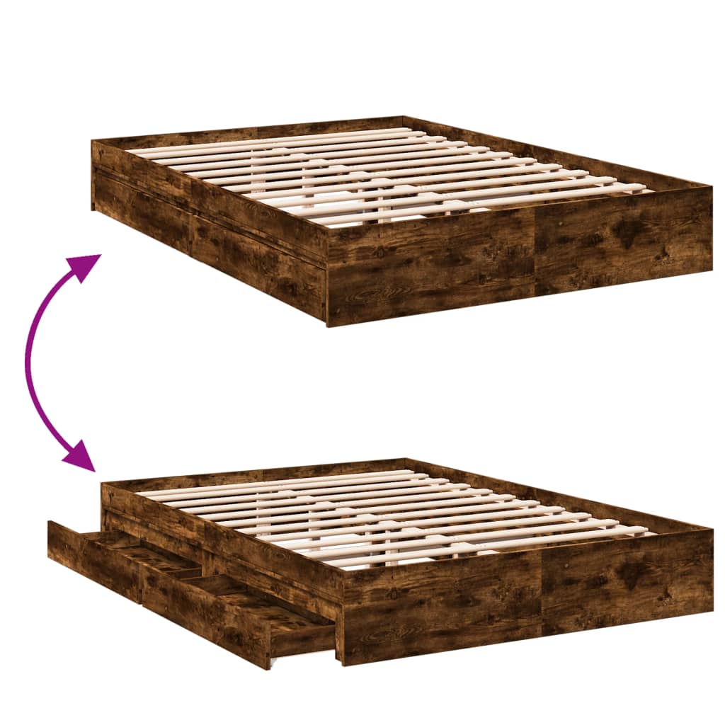 vidaXL Cadru de pat cu sertare stejar fumuriu 160x200cm lemn prelucrat