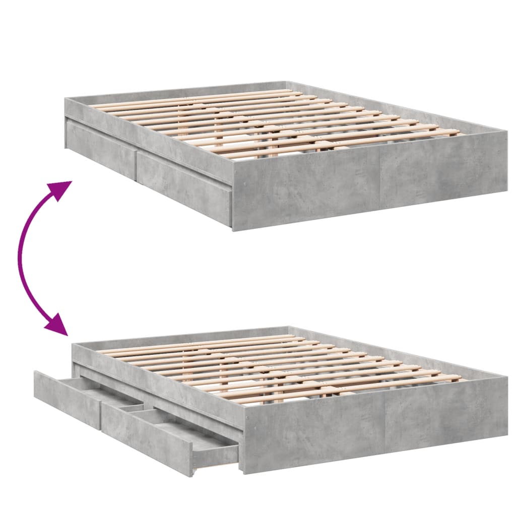 vidaXL Cadru de pat cu sertare, gri beton, 150x200 cm, lemn prelucrat vidaXL Cadru de pat cu sertare, gri beton, 150x200 cm, lemn prelucrat
