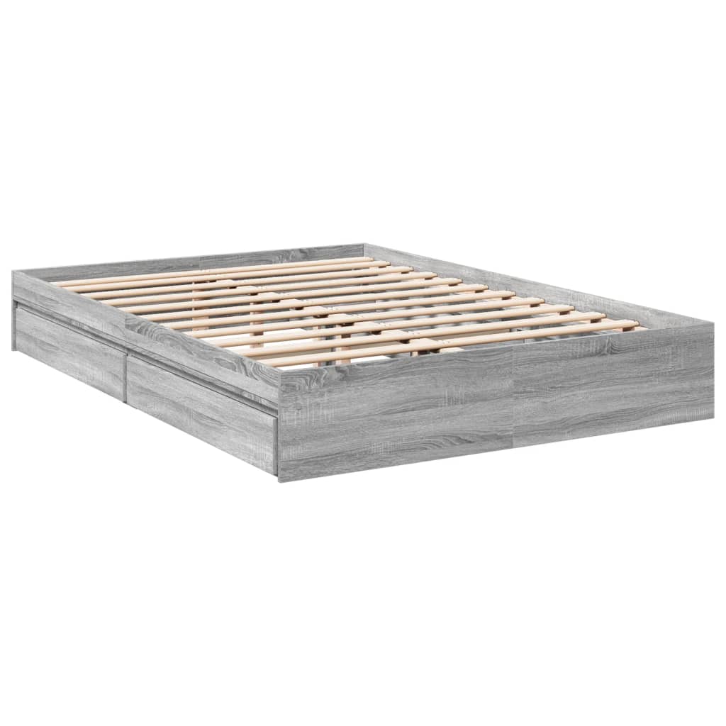 vidaXL Cadru de pat cu sertare gri sonoma 150x200 cm lemn prelucrat