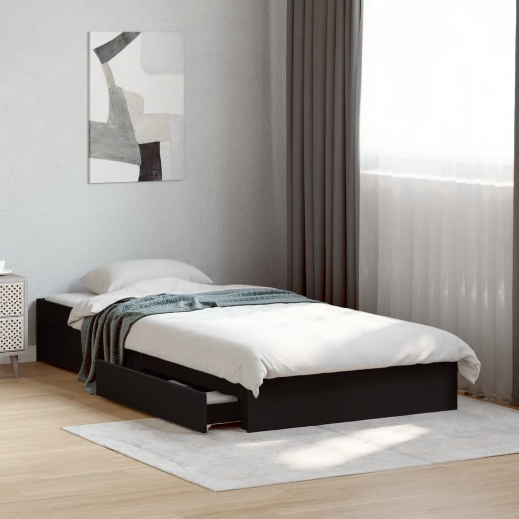 vidaXL Cadru de pat cu sertare, negru, 100x200 cm, lemn prelucrat vidaXL Cadru de pat cu sertare, negru, 100x200 cm, lemn prelucrat