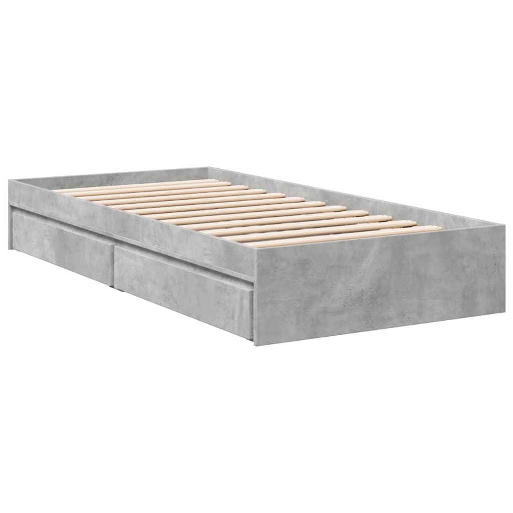 vidaXL Cadru de pat cu sertare, gri beton, 100x200 cm, lemn prelucrat vidaXL Cadru de pat cu sertare, gri beton, 100x200 cm, lemn prelucrat