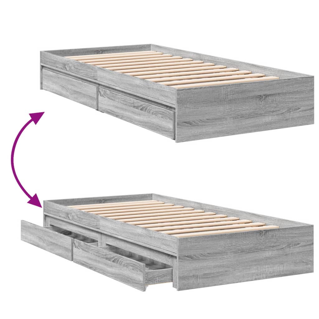 vidaXL Cadru de pat cu sertare gri sonoma 90x200 cm lemn prelucrat