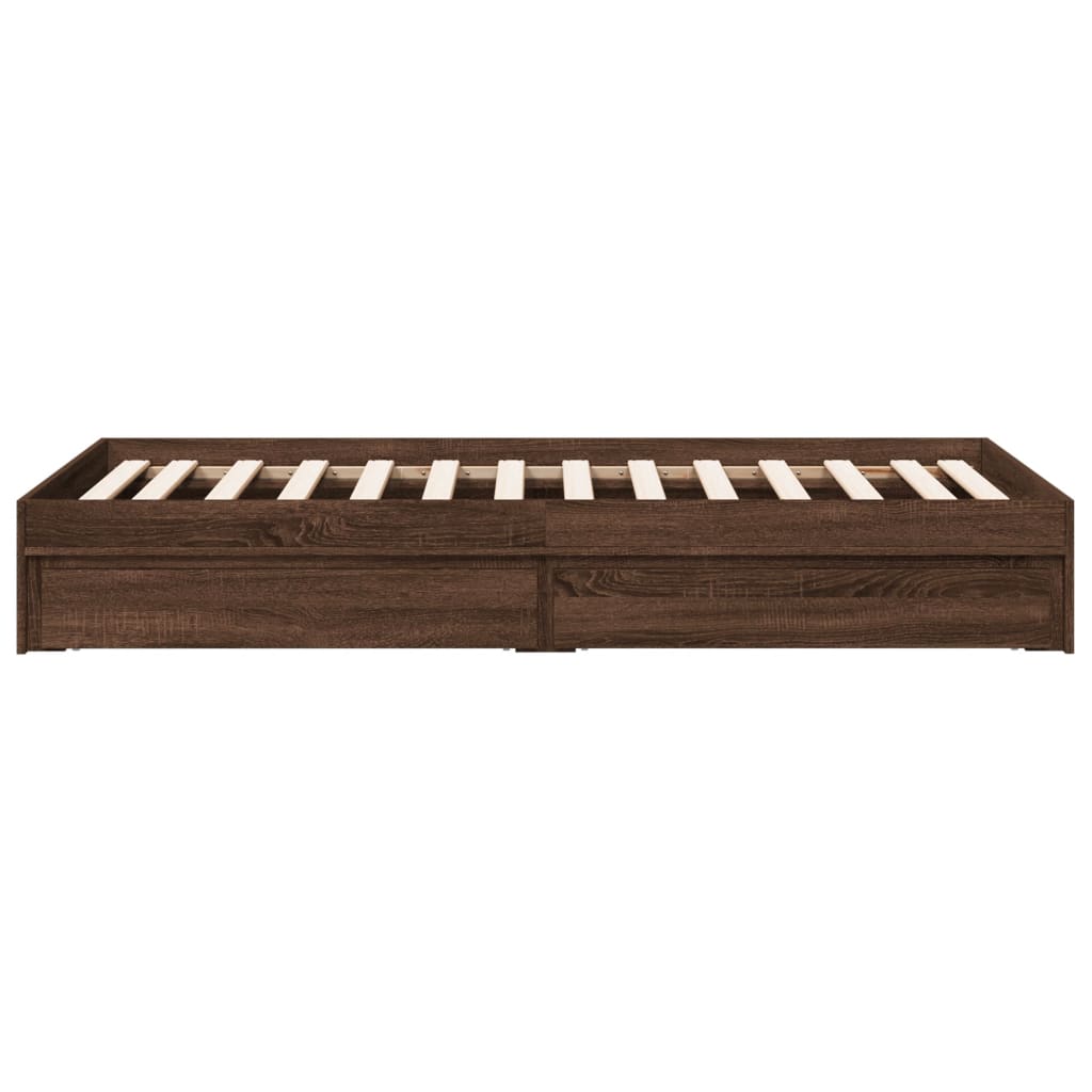 vidaXL Cadru de pat cu sertare, stejar maro, 90x200 cm lemn prelucrat vidaXL Cadru de pat cu sertare, stejar maro, 90x200 cm lemn prelucrat