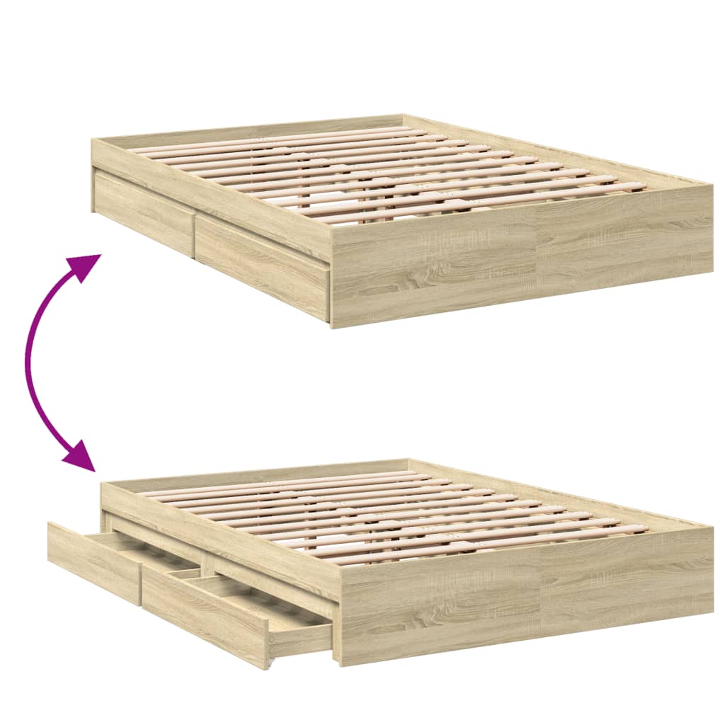 vidaXL Cadru de pat cu sertare stejar sonoma 140x190 cm lemn prelucrat vidaXL Cadru de pat cu sertare stejar sonoma 140x190 cm lemn prelucrat