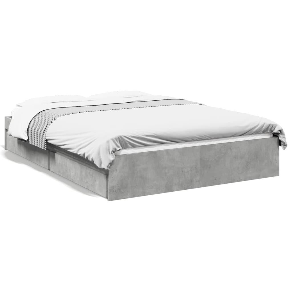vidaXL Cadru de pat cu sertare, gri beton, 140x190 cm, lemn prelucrat vidaXL Cadru de pat cu sertare, gri beton, 140x190 cm, lemn prelucrat