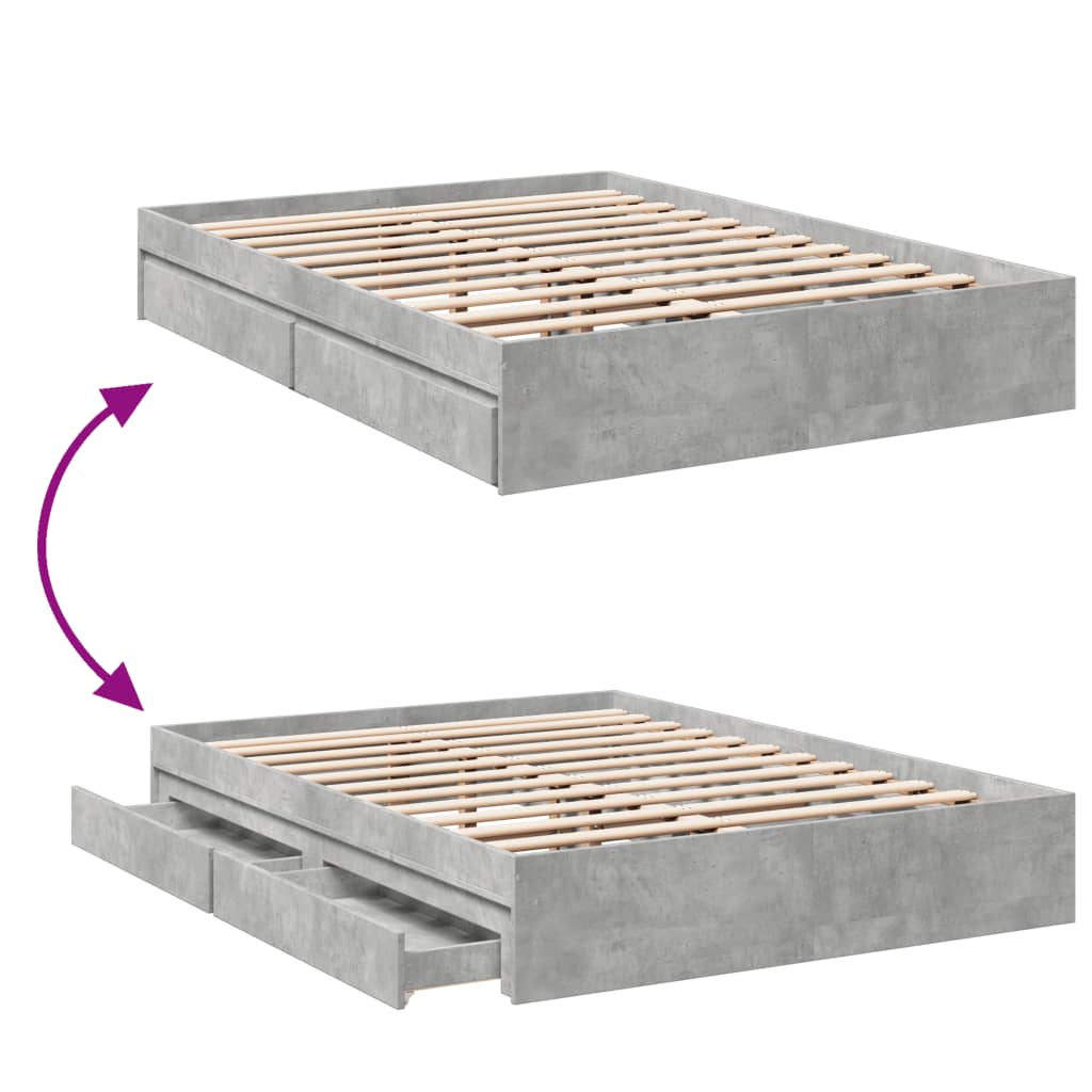vidaXL Cadru de pat cu sertare, gri beton, 140x190 cm, lemn prelucrat vidaXL Cadru de pat cu sertare, gri beton, 140x190 cm, lemn prelucrat