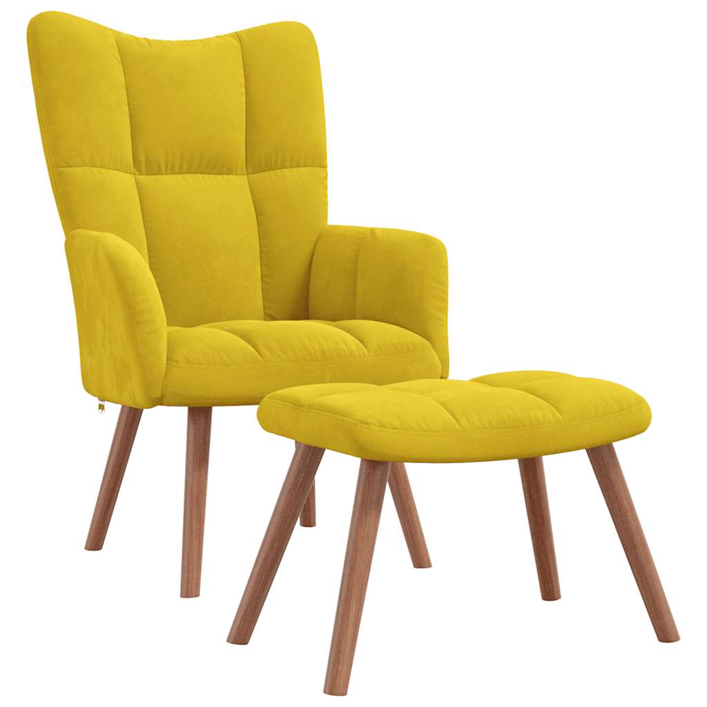 vidaXL Scaun de relaxare cu taburet, galben muștar, catifea vidaXL Scaun de relaxare cu taburet, galben muștar, catifea