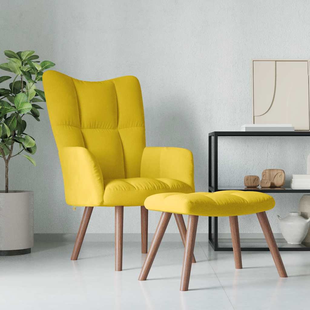 vidaXL Scaun de relaxare cu taburet, galben muștar, catifea vidaXL Scaun de relaxare cu taburet, galben muștar, catifea