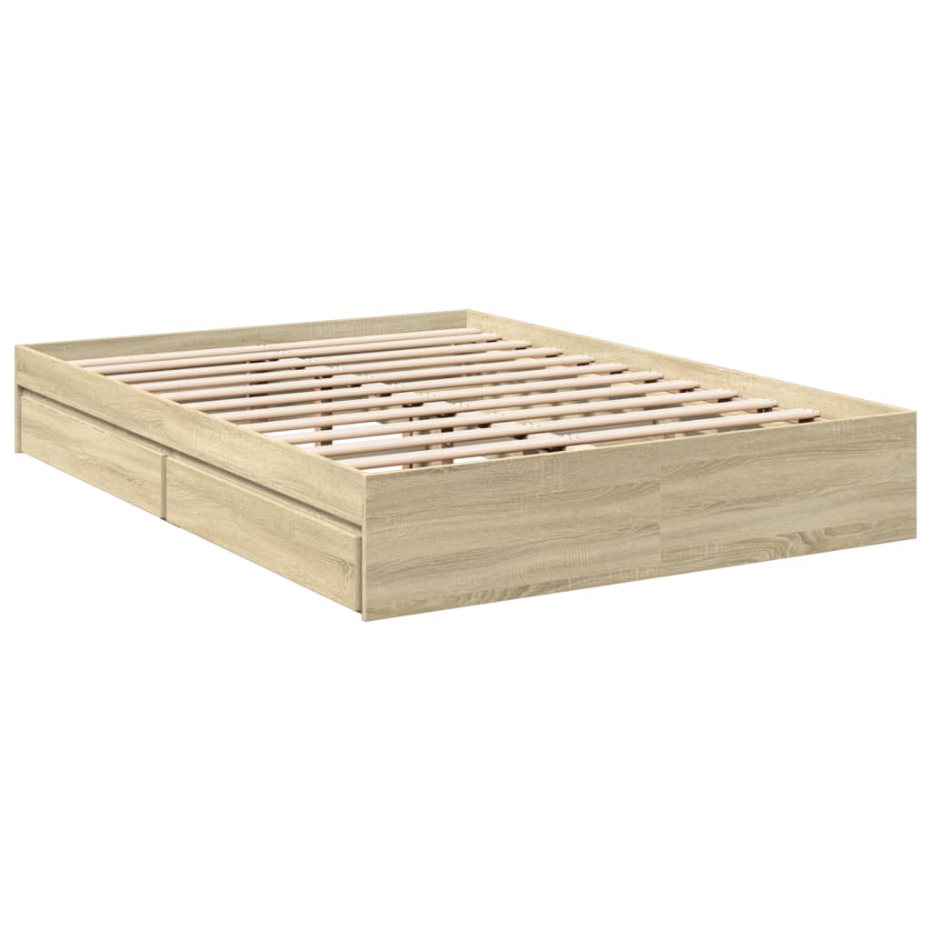 vidaXL Cadru de pat cu sertare stejar sonoma 135x190 cm lemn prelucrat