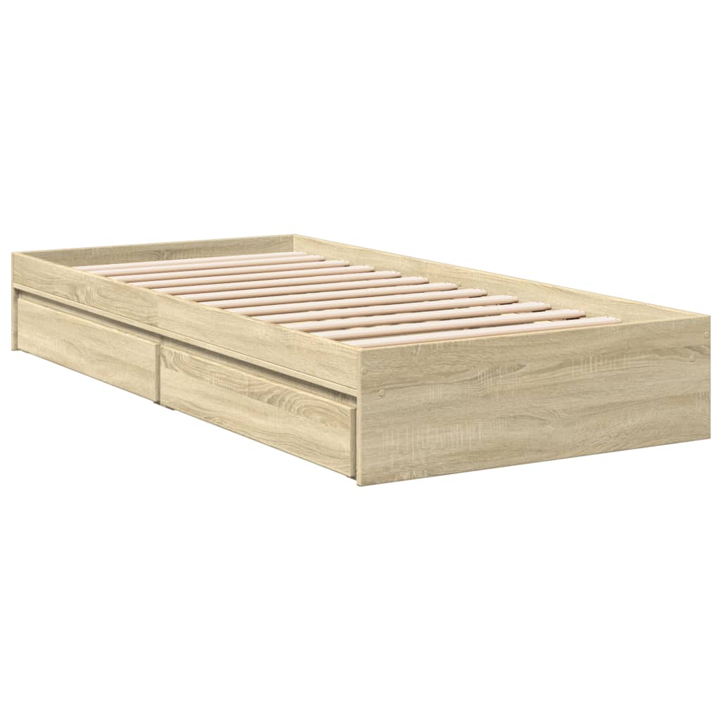 vidaXL Cadru de pat cu sertare stejar sonoma 90x190 cm lemn prelucrat