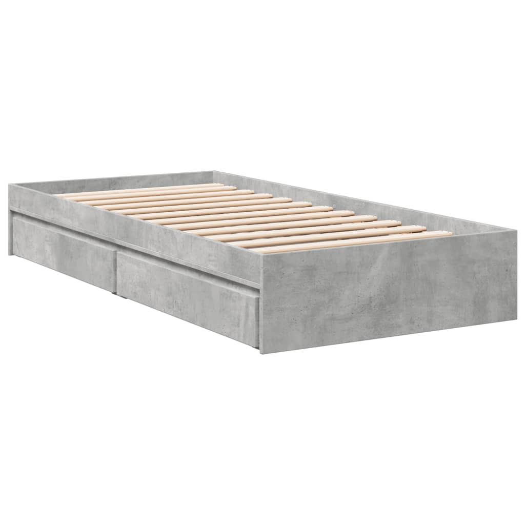 vidaXL Cadru de pat cu sertare, gri beton, 90x190 cm, lemn prelucrat vidaXL Cadru de pat cu sertare, gri beton, 90x190 cm, lemn prelucrat