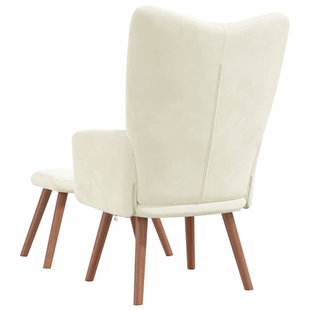 vidaXL Scaun de relaxare cu taburet, alb crem, catifea vidaXL Scaun de relaxare cu taburet, alb crem, catifea