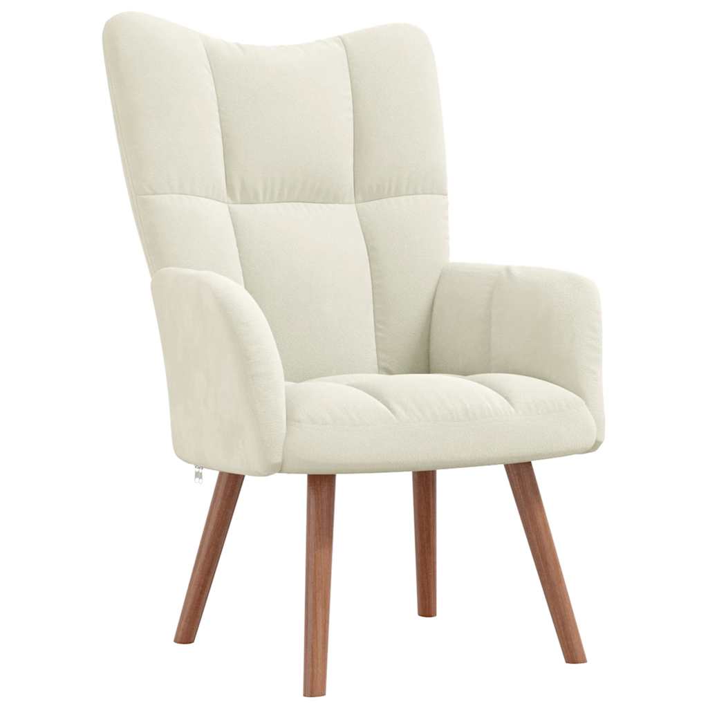 vidaXL Scaun de relaxare cu taburet, alb crem, catifea vidaXL Scaun de relaxare cu taburet, alb crem, catifea