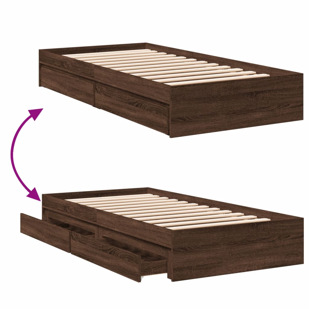 vidaXL Cadru de pat cu sertare, stejar maro, 90x190 cm lemn prelucrat