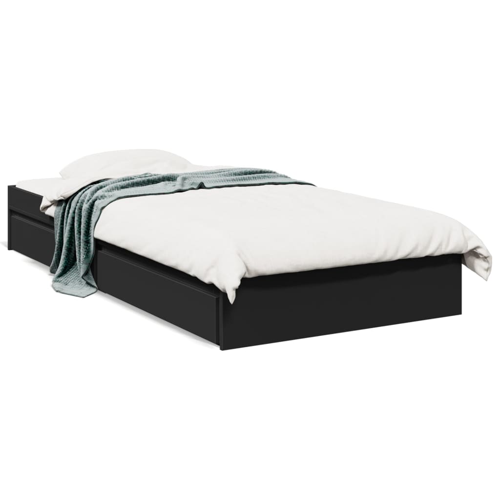 vidaXL Cadru de pat cu sertare, negru, 75x190 cm, lemn prelucrat