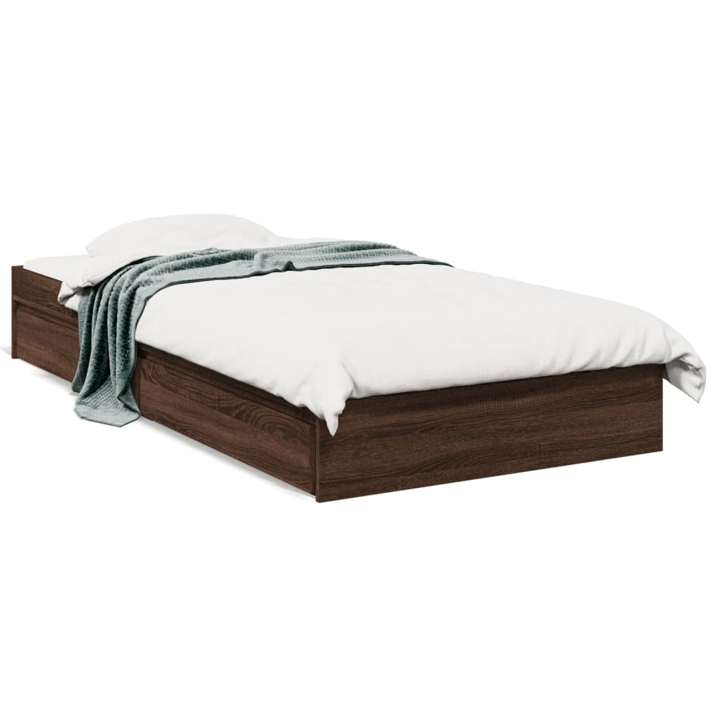 vidaXL Cadru de pat cu sertare stejar maro 75x190 cm lemn prelucrat