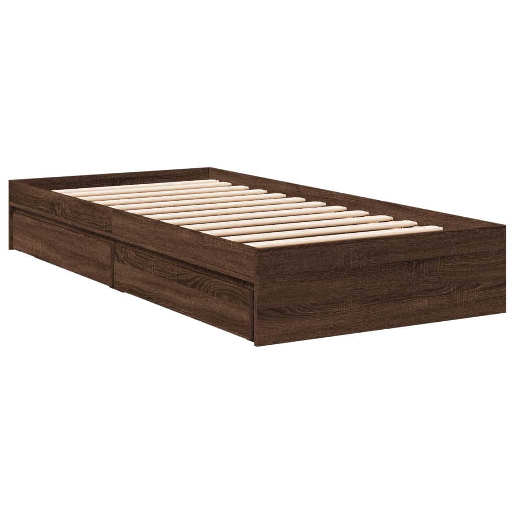 vidaXL Cadru de pat cu sertare stejar maro 75x190 cm lemn prelucrat