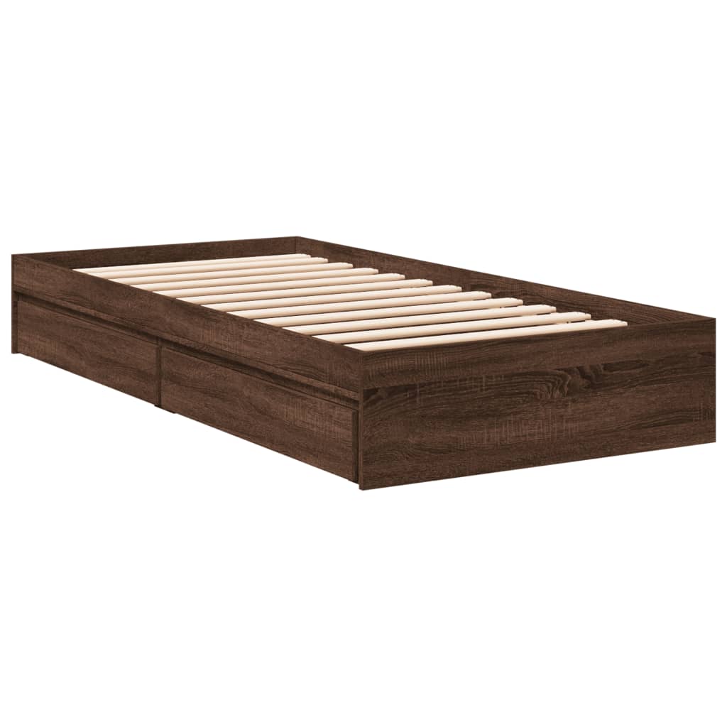 vidaXL Cadru de pat cu sertare stejar maro 75x190 cm lemn prelucrat