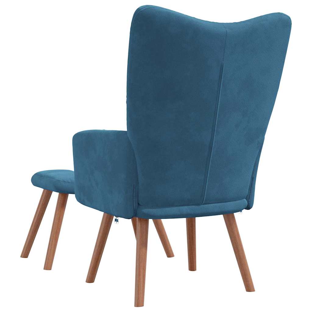 vidaXL Scaun de relaxare cu taburet, albastru, catifea vidaXL Scaun de relaxare cu taburet, albastru, catifea