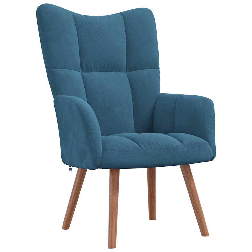 vidaXL Scaun de relaxare cu taburet, albastru, catifea vidaXL Scaun de relaxare cu taburet, albastru, catifea