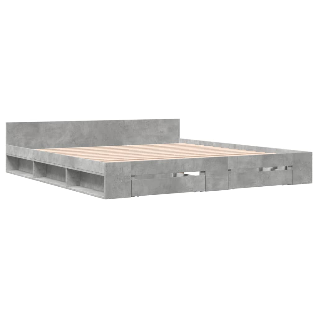 vidaXL Cadru de pat cu sertare gri beton 200x200 cm lemn prelucrat