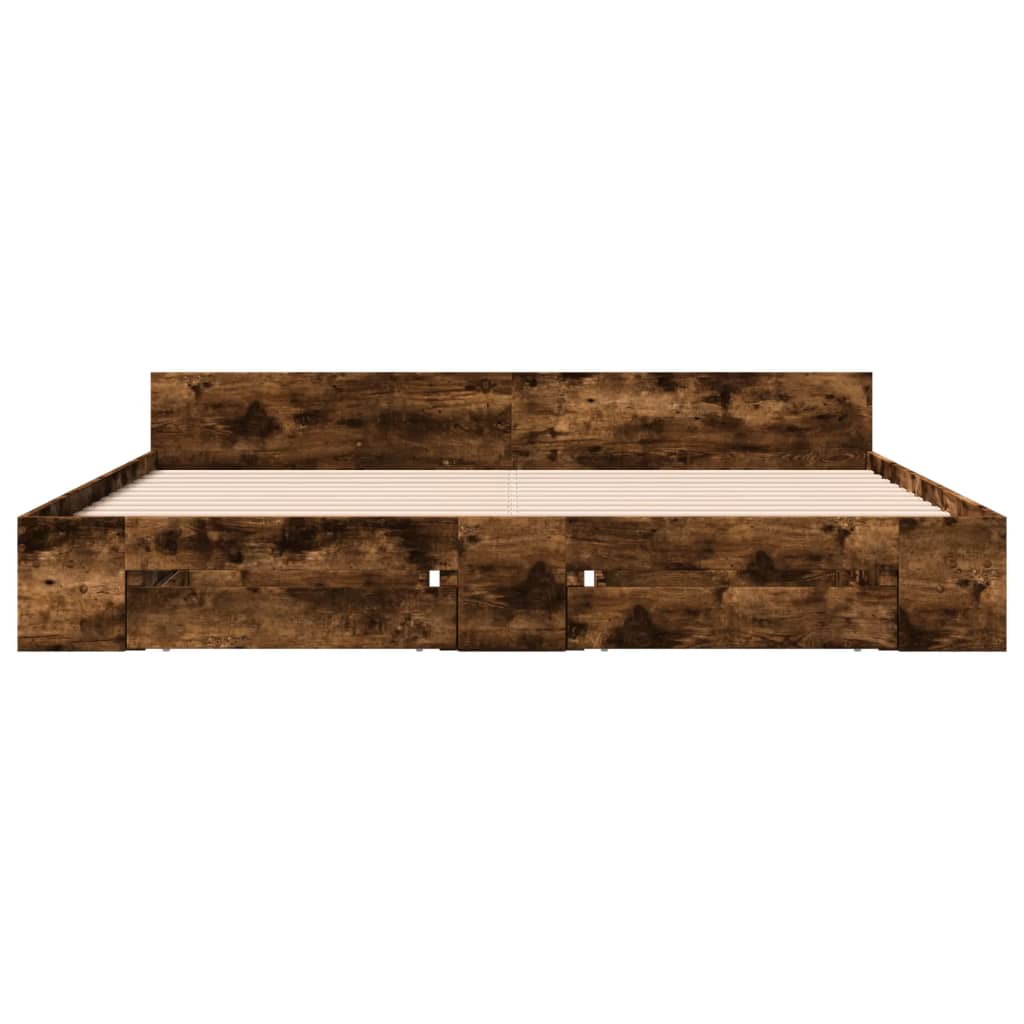 vidaXL Cadru de pat cu sertare stejar fumuriu 200x200cm lemn prelucrat