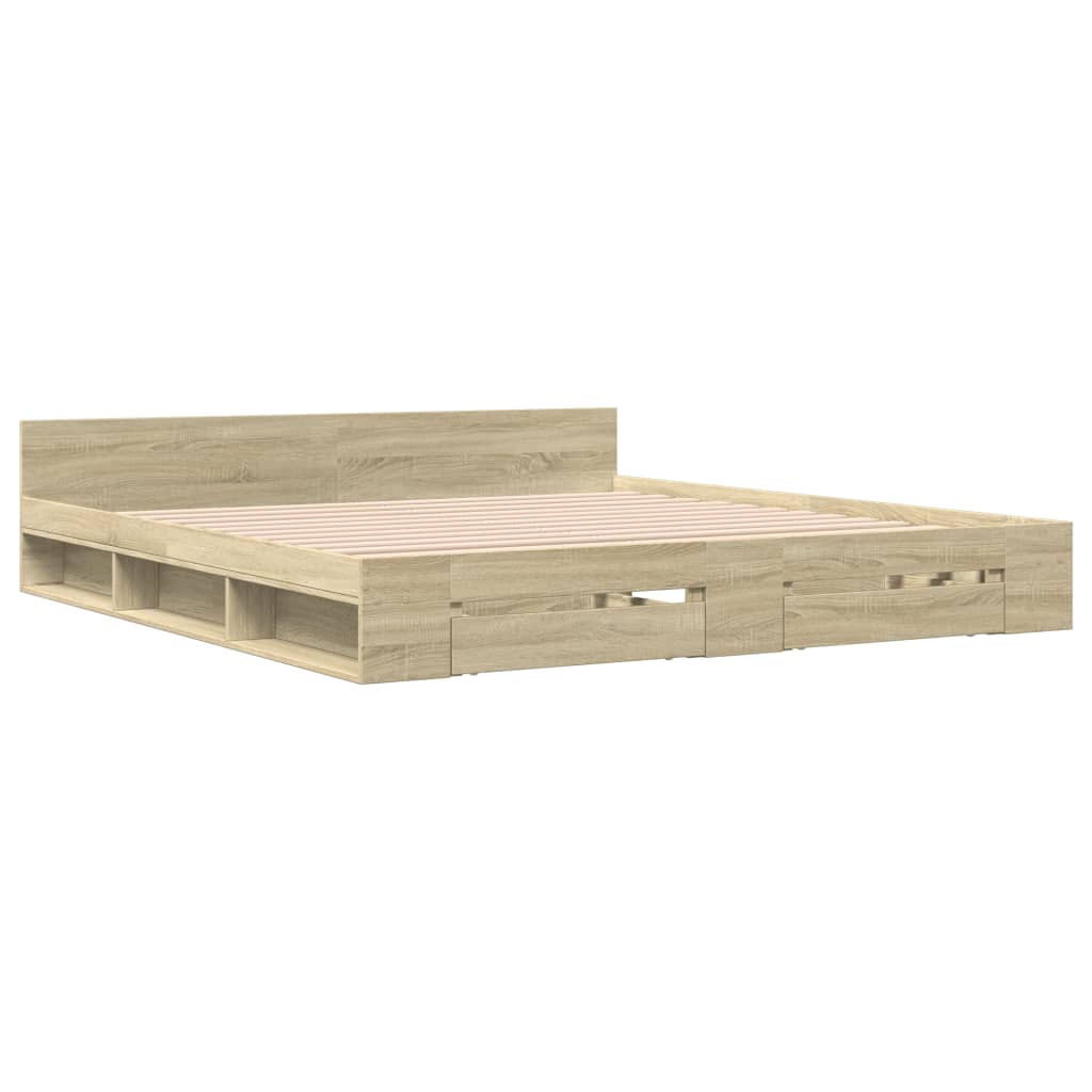 vidaXL Cadru de pat cu sertare stejar sonoma 180x200 cm lemn prelucrat