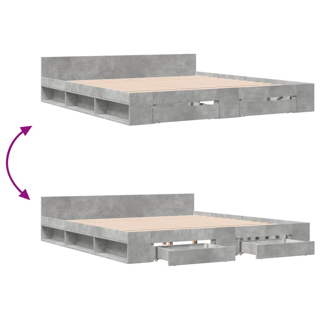 vidaXL Cadru de pat cu sertare, gri beton, 180x200 cm, lemn prelucrat