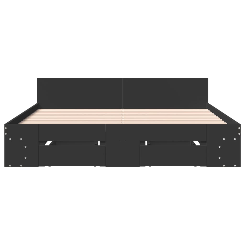 vidaXL Cadru de pat cu sertare, negru, 160x200 cm, lemn prelucrat