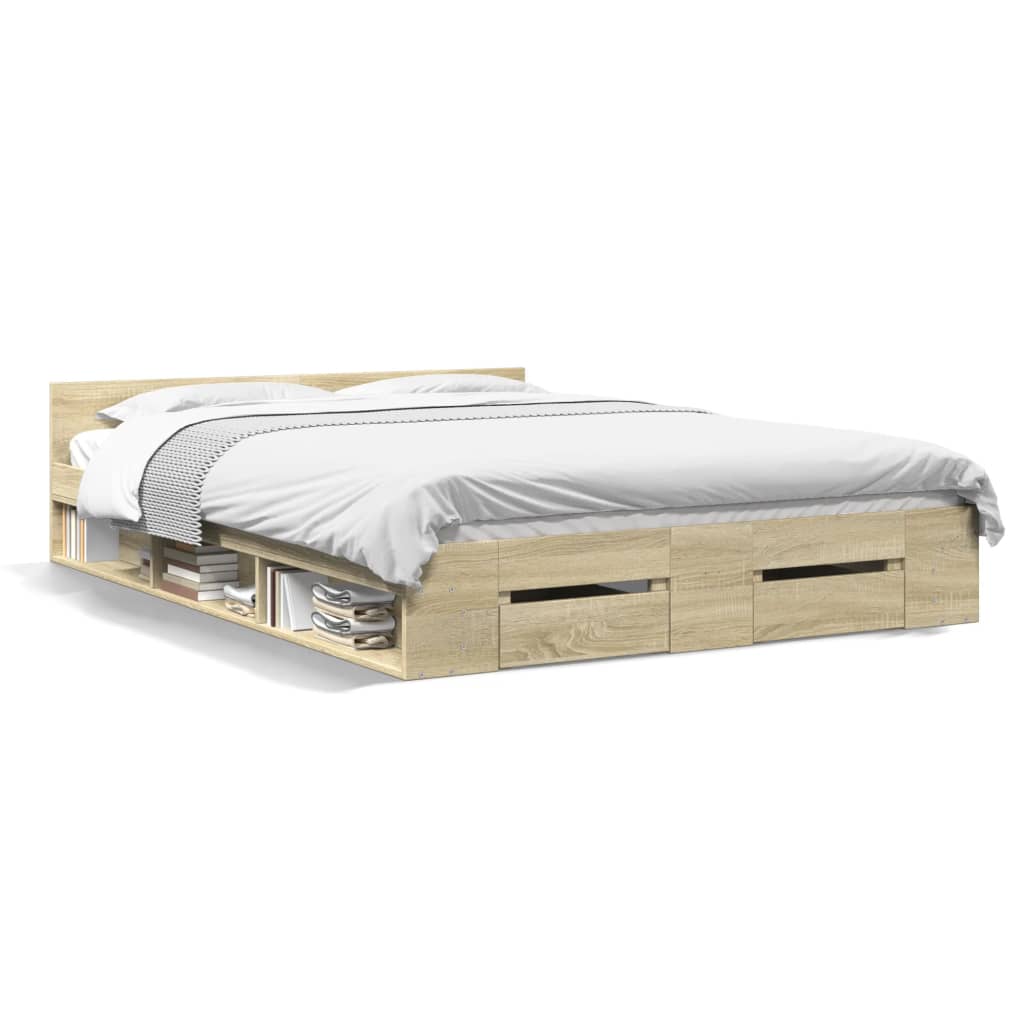 vidaXL Cadru de pat cu sertare stejar sonoma 150x200 cm lemn prelucrat
