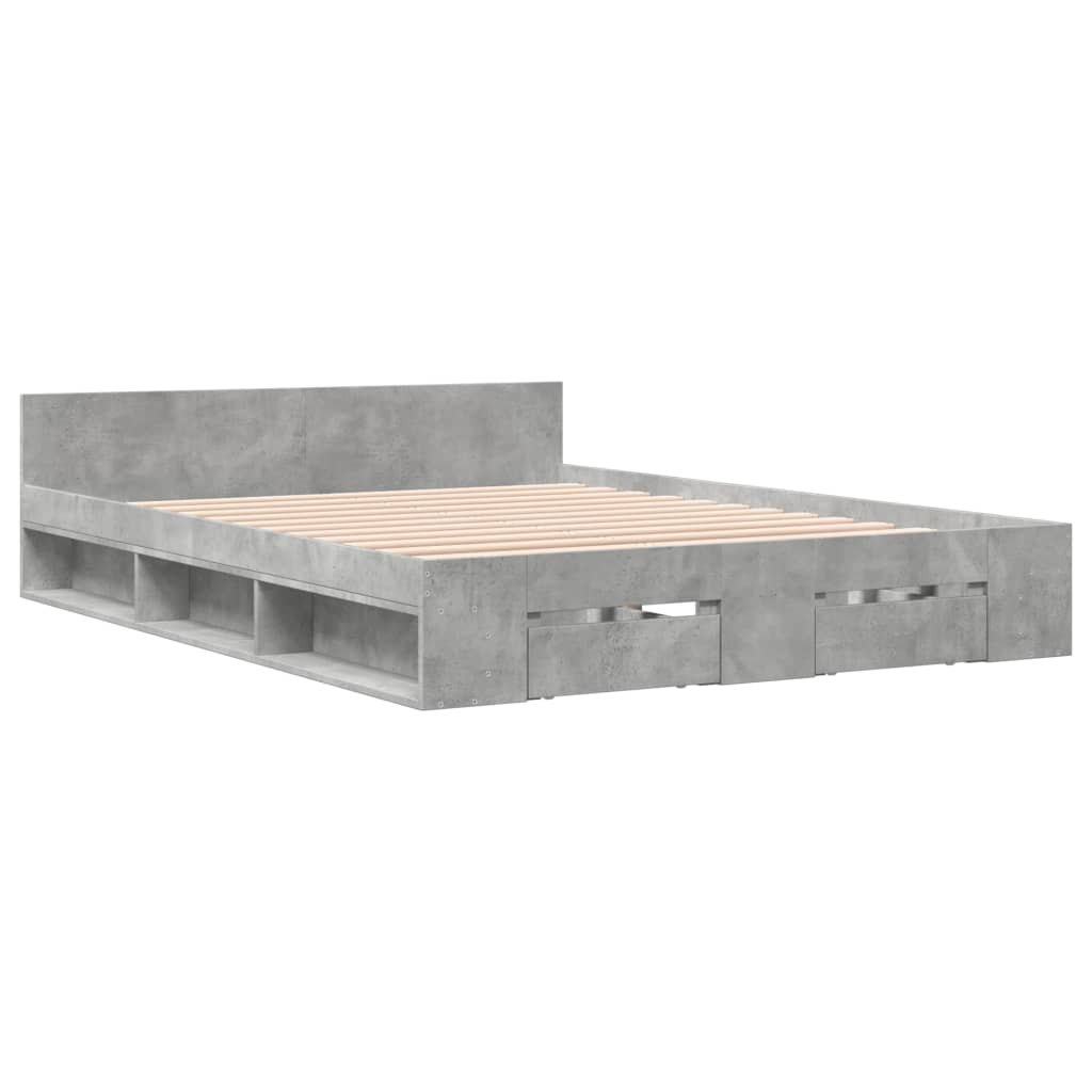 vidaXL Cadru de pat cu sertare, gri beton, 140x200 cm, lemn prelucrat vidaXL Cadru de pat cu sertare, gri beton, 140x200 cm, lemn prelucrat