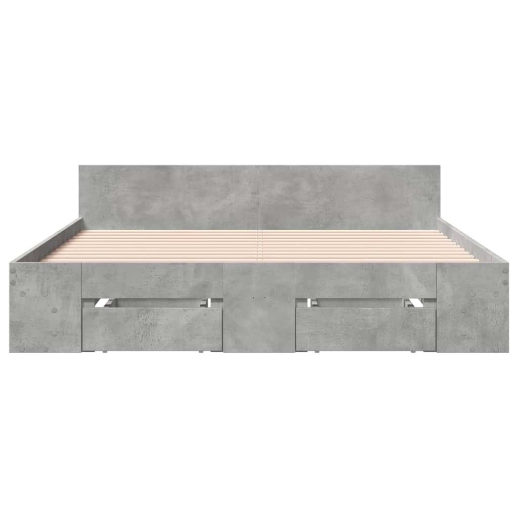 vidaXL Cadru de pat cu sertare, gri beton, 135x190 cm, lemn prelucrat vidaXL Cadru de pat cu sertare, gri beton, 135x190 cm, lemn prelucrat