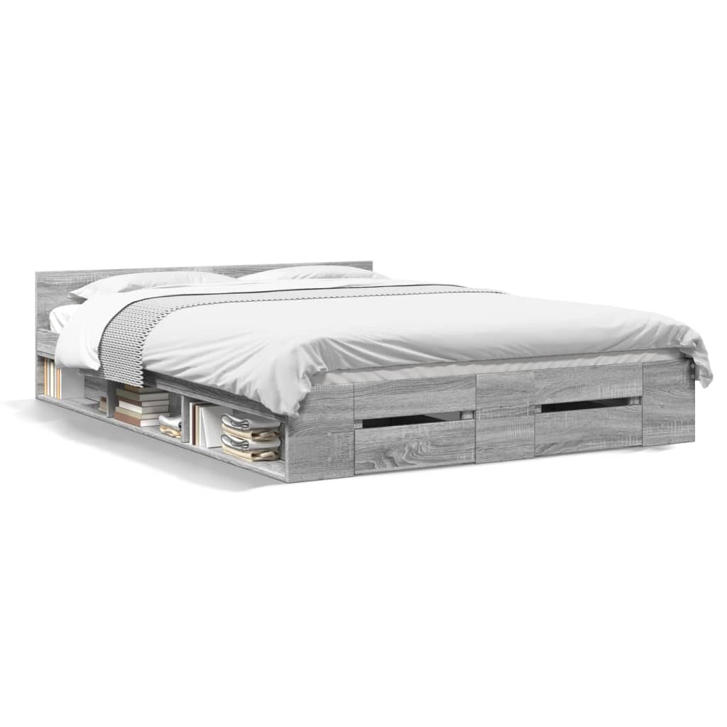vidaXL Cadru de pat cu sertare, gri sonoma, 135x190 cm, lemn prelucrat vidaXL Cadru de pat cu sertare, gri sonoma, 135x190 cm, lemn prelucrat