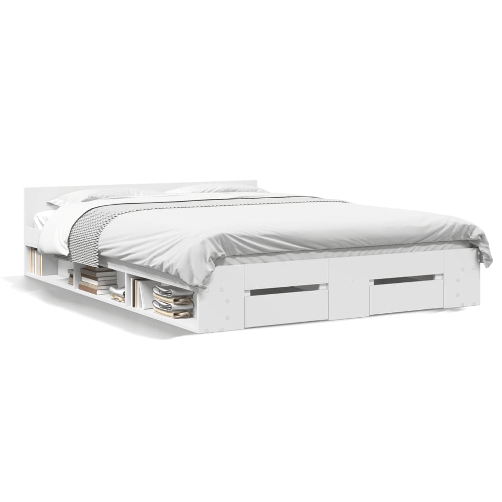 vidaXL Cadru de pat cu sertare, alb, 120x190 cm, lemn prelucrat vidaXL Cadru de pat cu sertare, alb, 120x190 cm, lemn prelucrat