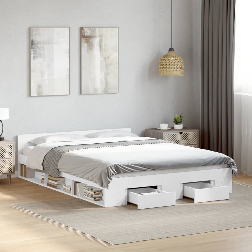 vidaXL Cadru de pat cu sertare, alb, 120x190 cm, lemn prelucrat vidaXL Cadru de pat cu sertare, alb, 120x190 cm, lemn prelucrat
