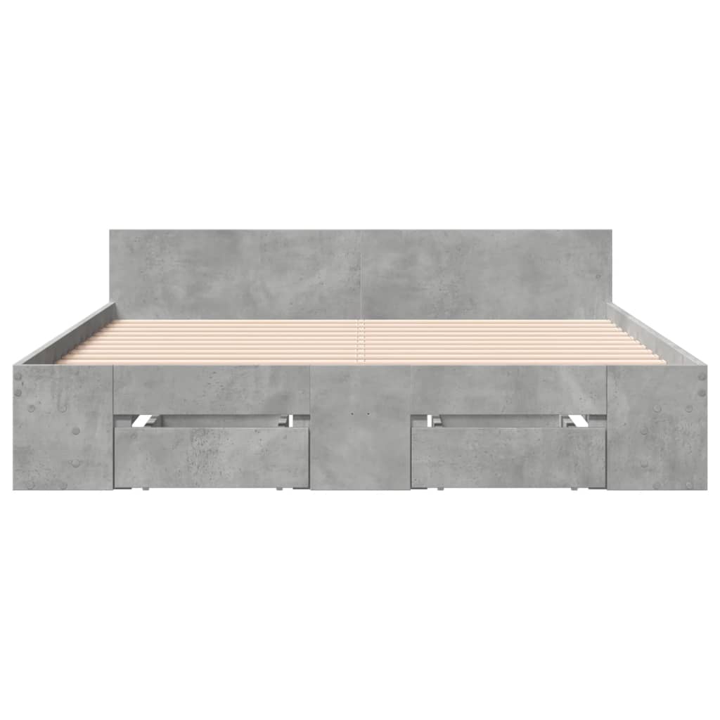 vidaXL Cadru de pat cu sertare, gri beton, 120x190 cm, lemn prelucrat vidaXL Cadru de pat cu sertare, gri beton, 120x190 cm, lemn prelucrat