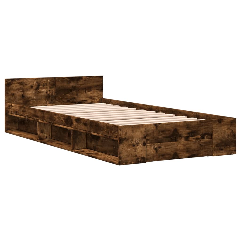 vidaXL Cadru de pat cu sertar stejar fumuriu 90x190 cm lemn prelucrat